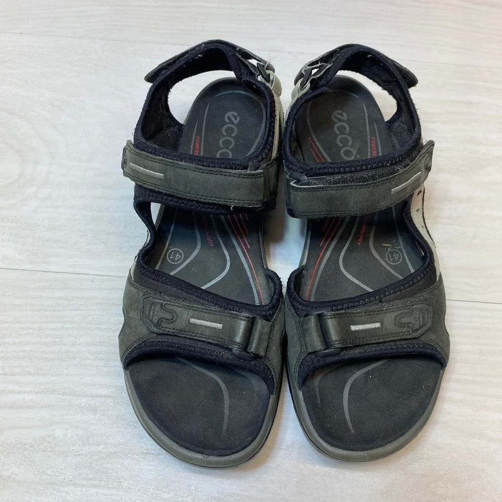 ECCO Womens 10 41 Sandals Receptor Hiking Black Leather Straps Walking Shoe
